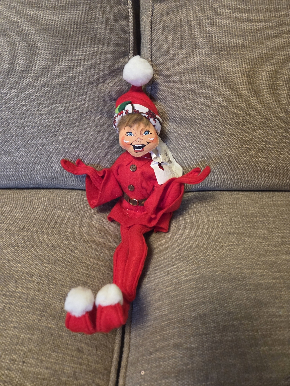 Annalee Red and White Elf Doll with Pom-Pom Hat